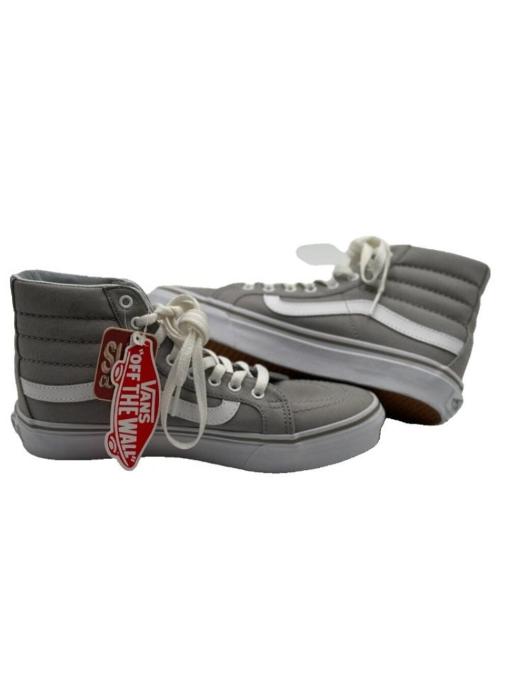 Vans SK8-Hi Gray White Canvas High Top Sneakers Womens 6.5 Mens 5 NWT